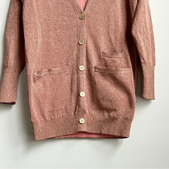 J. Crew Collection Long Cardigan Double Knit Lurex Pink Size Small  $128 J8223 - Picture 5 of 16
